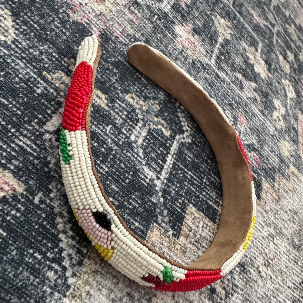 Colorful Apple, Pencil Design Beaded & Suede Lined Headband ~ NEW